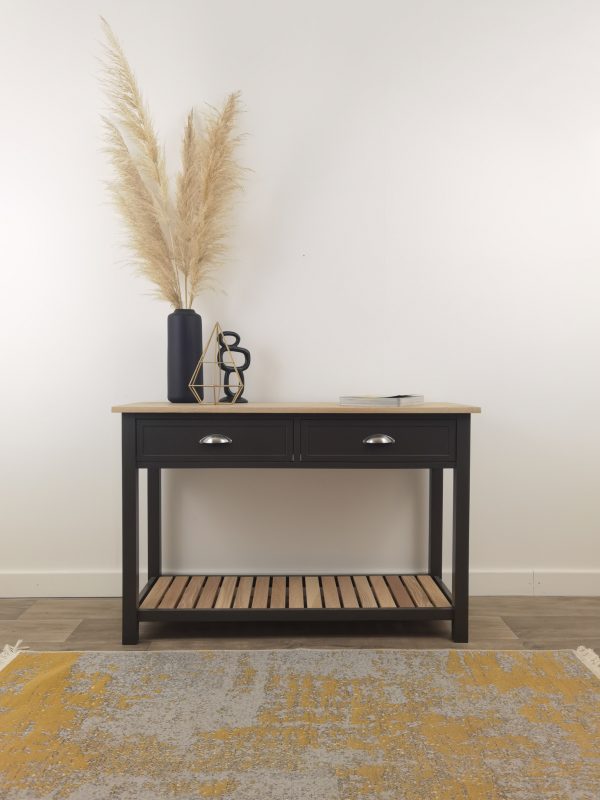 Hunter Console with slatted shelf - Asphalt/Smoke(Oak) - Image 5