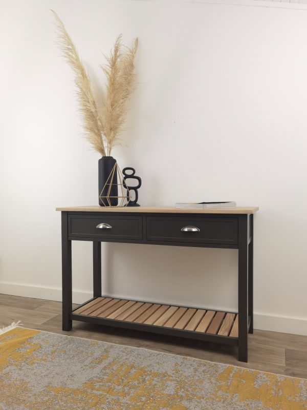 Hunter Console with slatted shelf - Asphalt/Smoke(Oak) - Image 3