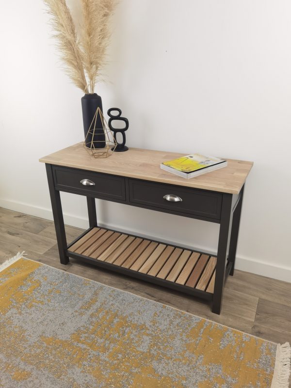 Hunter Console with slatted shelf - Asphalt/Smoke(Oak)