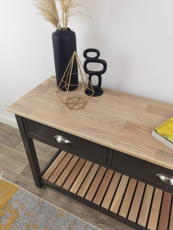 Hunter Console with slatted shelf - Asphalt/Smoke(Oak) - Image 2