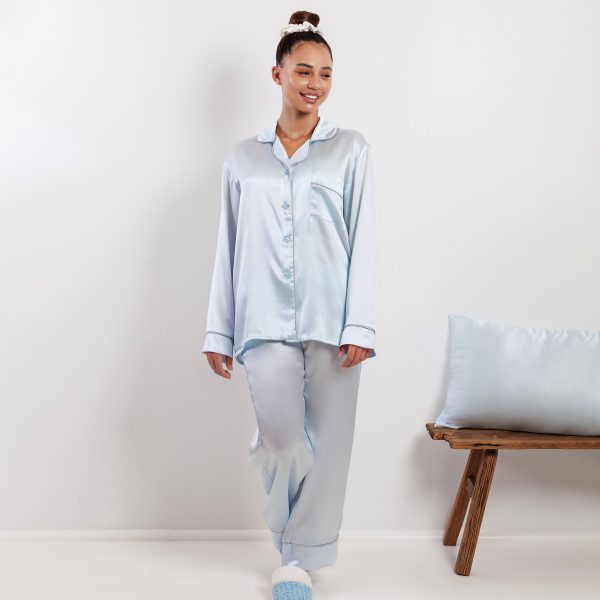 Ladies Long Sleeve PJ's - Ice Blue - Image 2