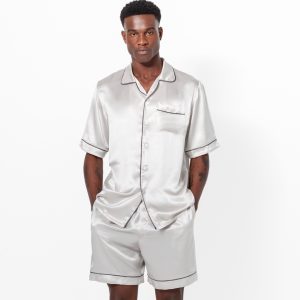 Silk Mens Summer Pajamas - Silver