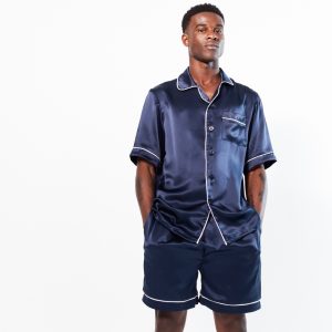 Silk Mens Summer Pajamas - Navy
