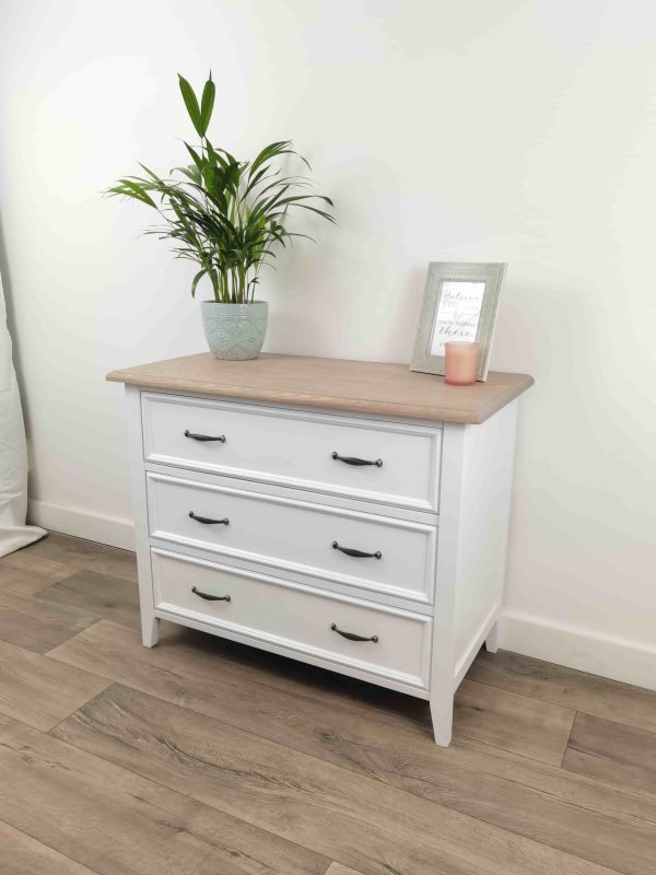 Bastille Chest 3 Drawers Solid White/Havanna (Ash)